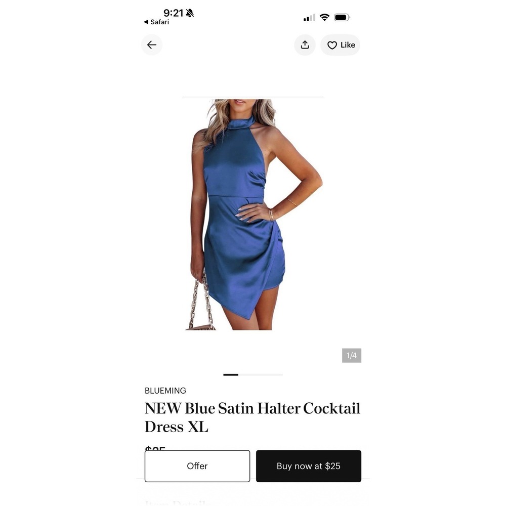 NEW Blueming Satin Halter Cocktail dress 2XL Blue